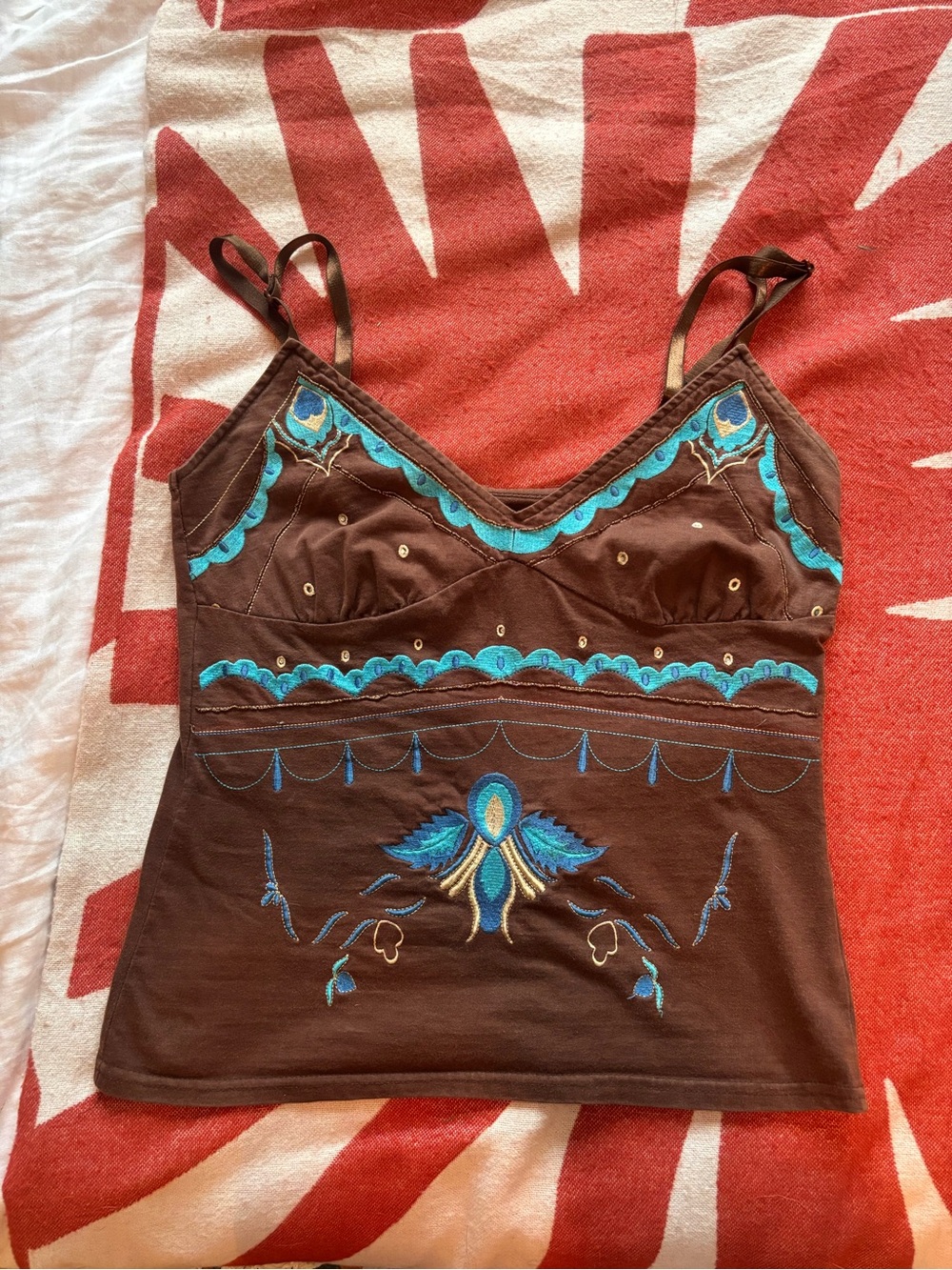le chateau Brown Camisole with Turquoise Embroidery